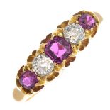 A late Victorian18ct gold ruby and diamond five-stone ring.Estimated total diamond weight 0.30ct,