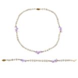 A set of freshwater cultured pearl and amethyst jewellery,