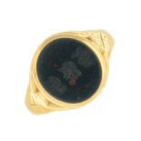 An early 20th century 18ct gold bloodstone signet ring,