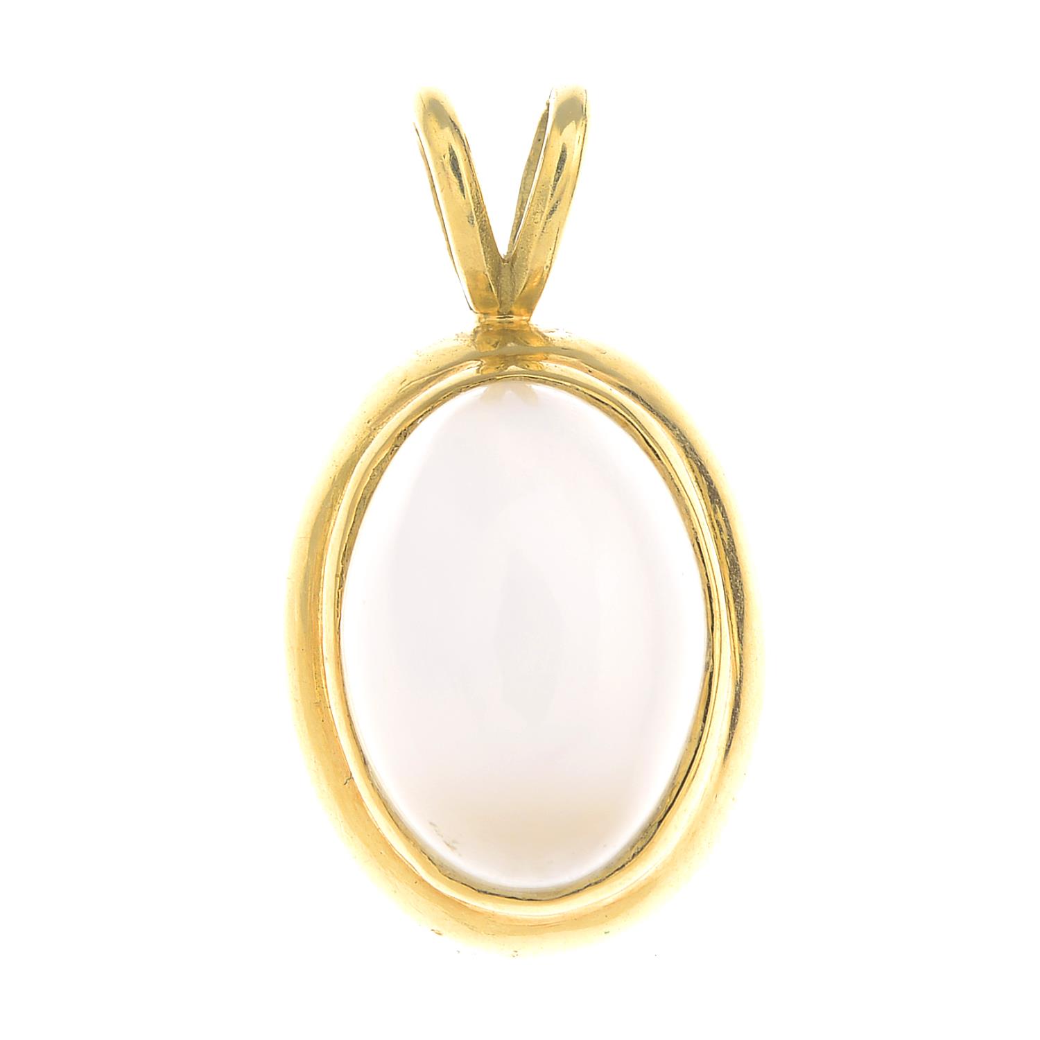 An 18ct gold moonstone single-stone pendant.Moonstone calculated weight 6.52cts,