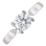 A platinum diamond single-stone ring.Estimated diamond weight 0.50ct, H-I colour, P1 clarity.