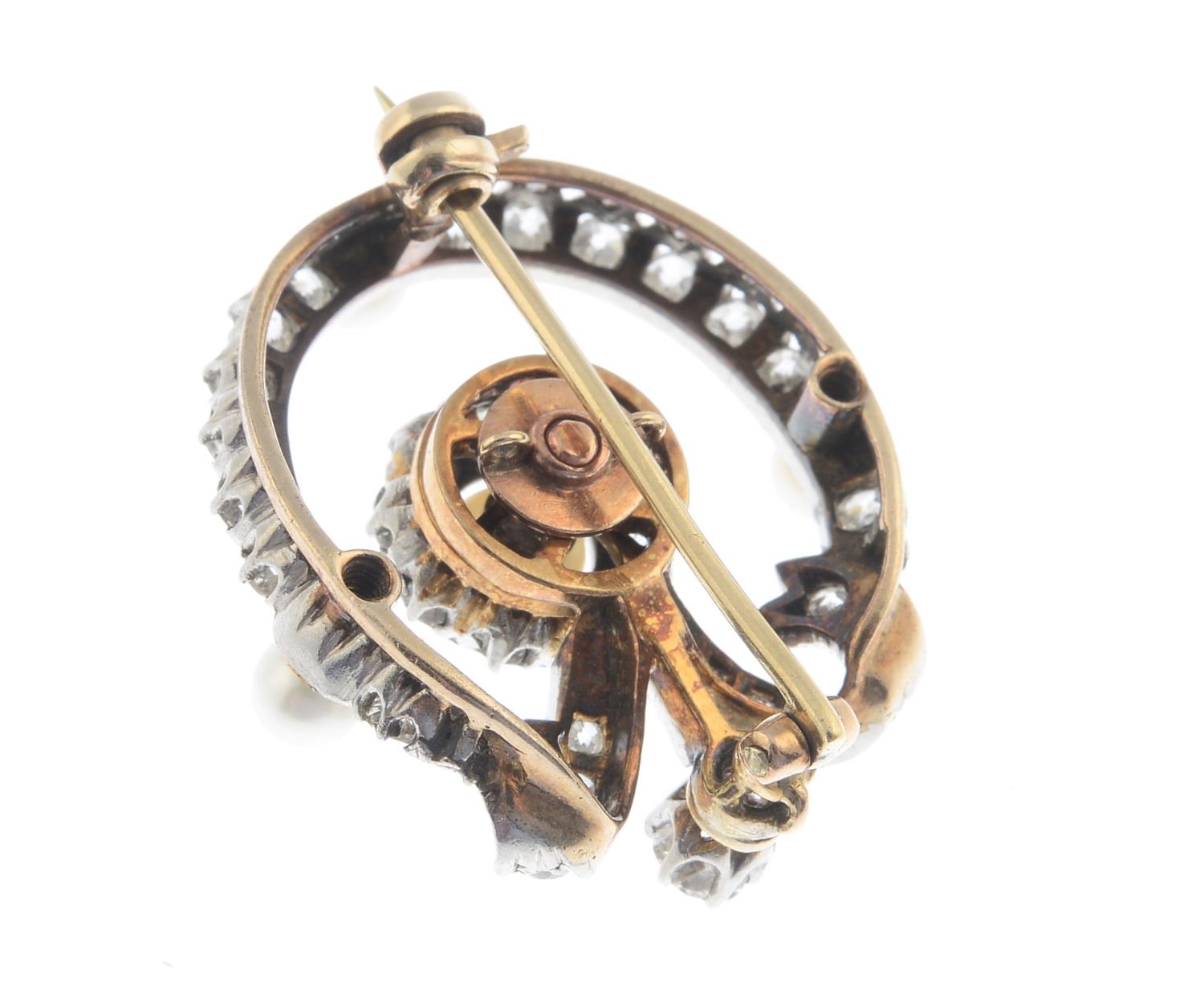 An early 20th century platinum and gold natural pearl and diamond brooch. - Image 2 of 2