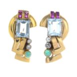 A pair of diamond and gem-set earrings.