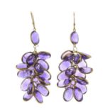 A pair of amethyst earrings.Length 4cms.