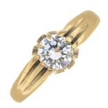 A 9ct gold brilliant-cut diamond single-stone ring.Estimated diamond weight 0.45ct,