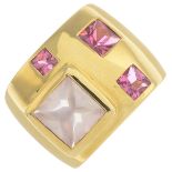 An 18ct gold pink tourmaline and rose quartz dress ring.