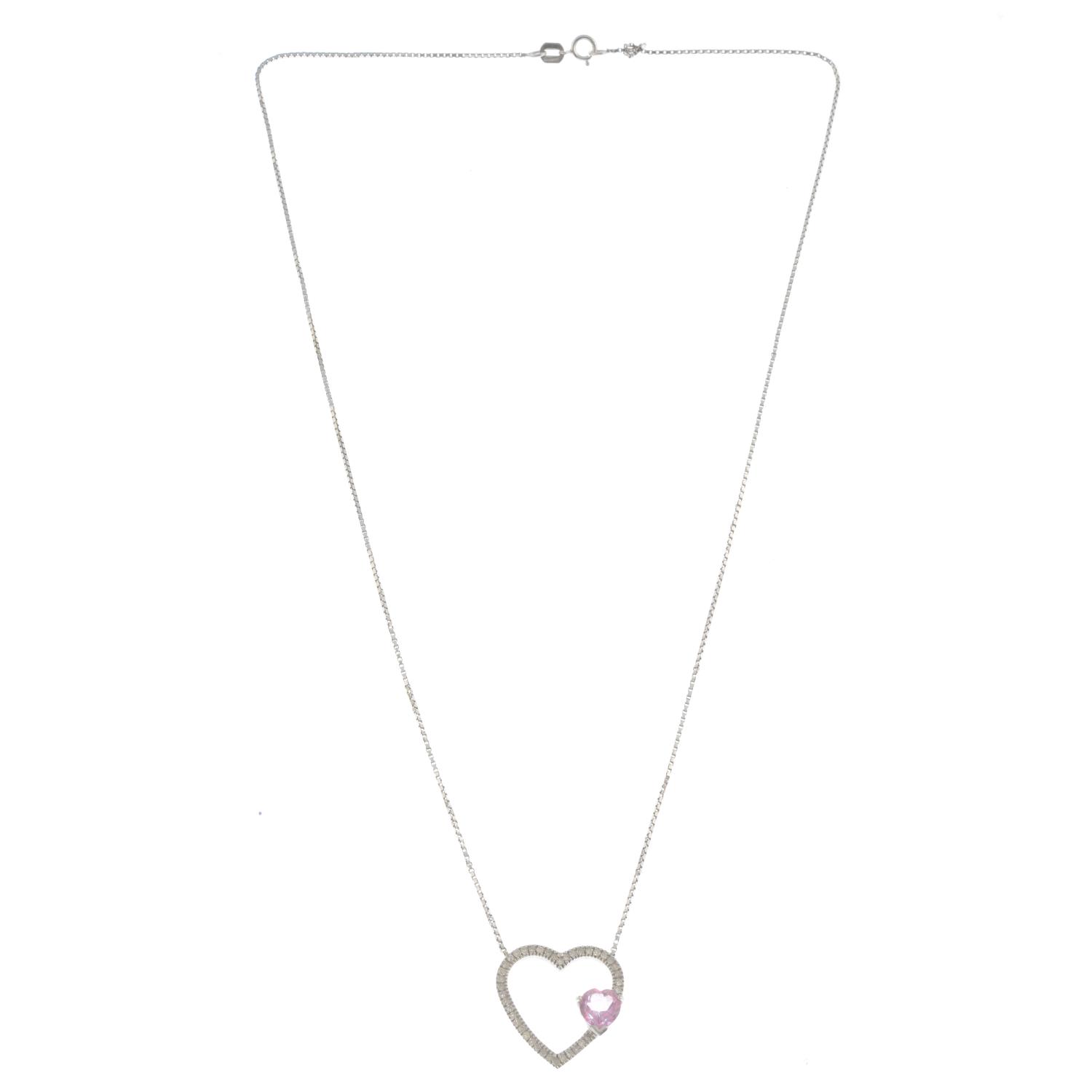 A 9ct gold coated pink topaz and diamond heart necklace.Estimated total diamond weight - Image 2 of 3