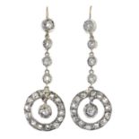 A pair of diamond earrings.Estimated total diamond weight 2.30cts,