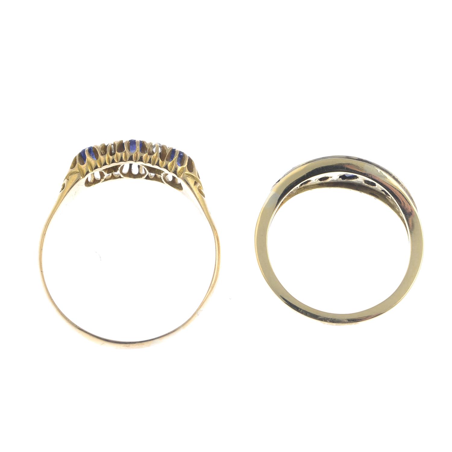 Two early 20th century gold sapphire and diamond rings. - Image 2 of 3