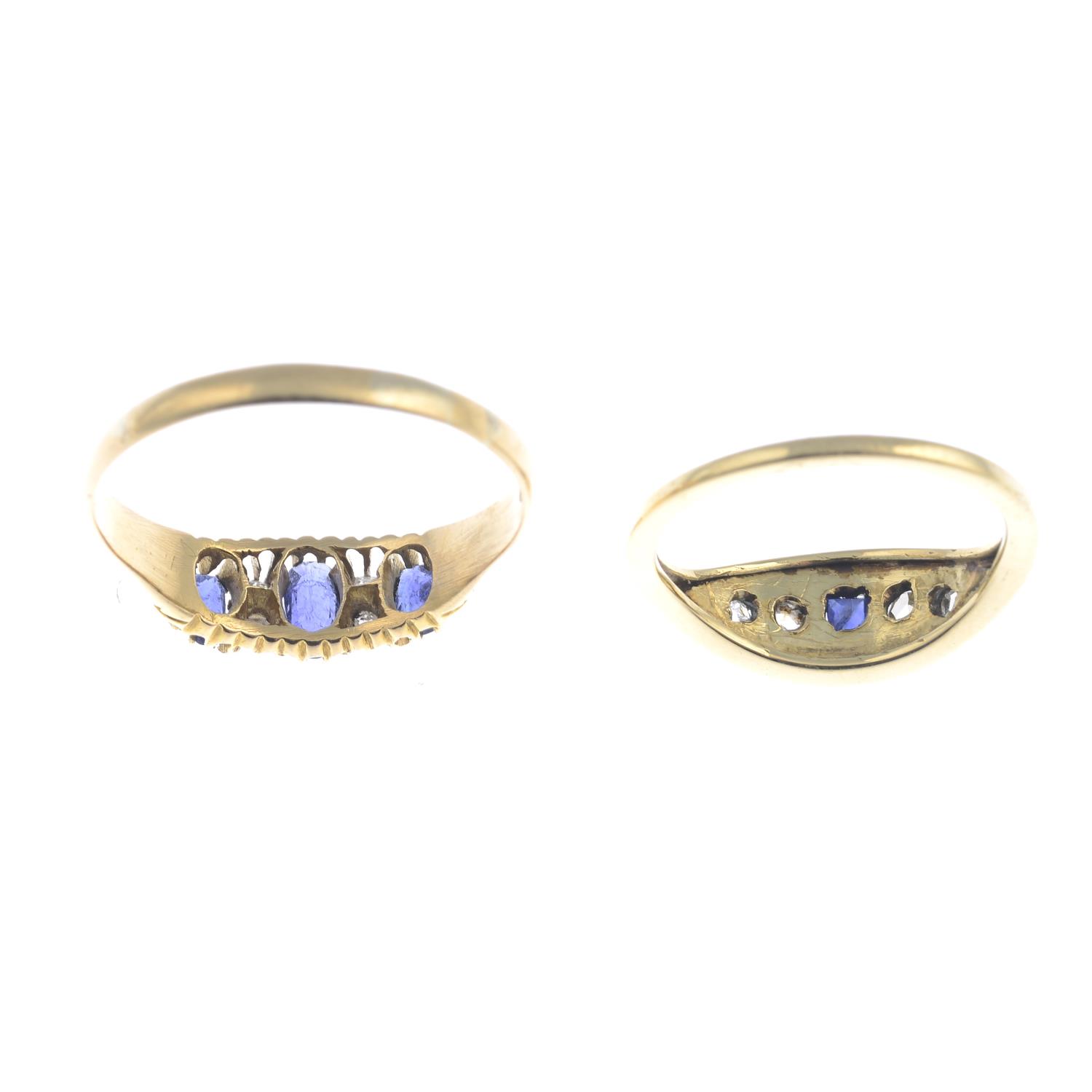 Two early 20th century gold sapphire and diamond rings. - Image 3 of 3