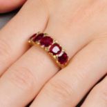 An Edwardian 18ct gold Burmese ruby five-stone and diamond ring.Verbal from GCS,