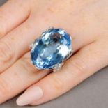 An aquamarine single-stone ring,
