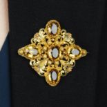 An early Victorian 18ct gold citrine foliate cross brooch.Central citrine calculated weight