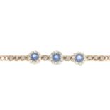 An early 20th century 9ct gold sapphire and diamond cluster bracelet.