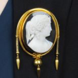 A late Victorian 18ct gold onyx cameo brooch, depicting Demeter.Length 8.7cms.