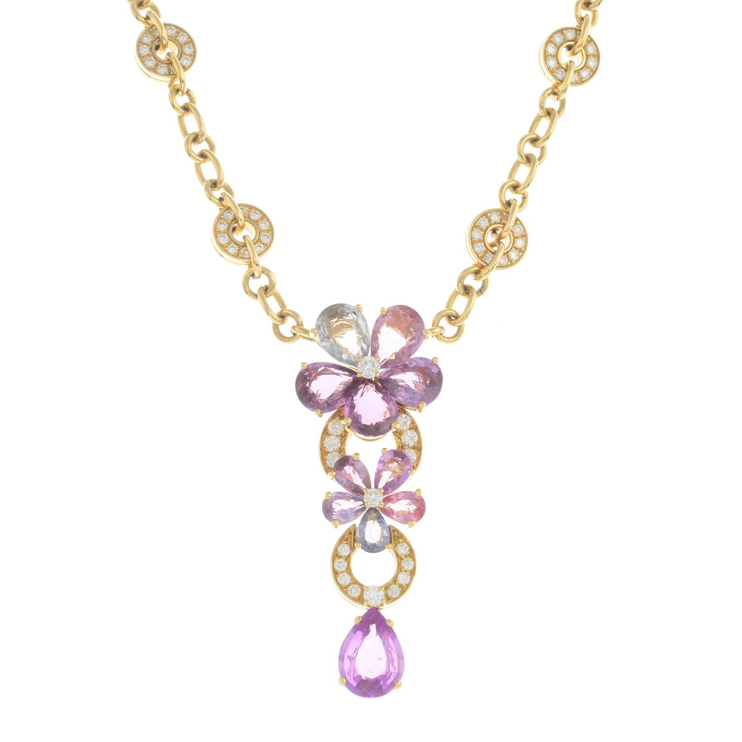 A limited edition diamond and vari-hue 'Sapphire Flower' necklace, - Image 5 of 5