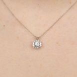 A brilliant-cut diamond cluster pendant, with chain.