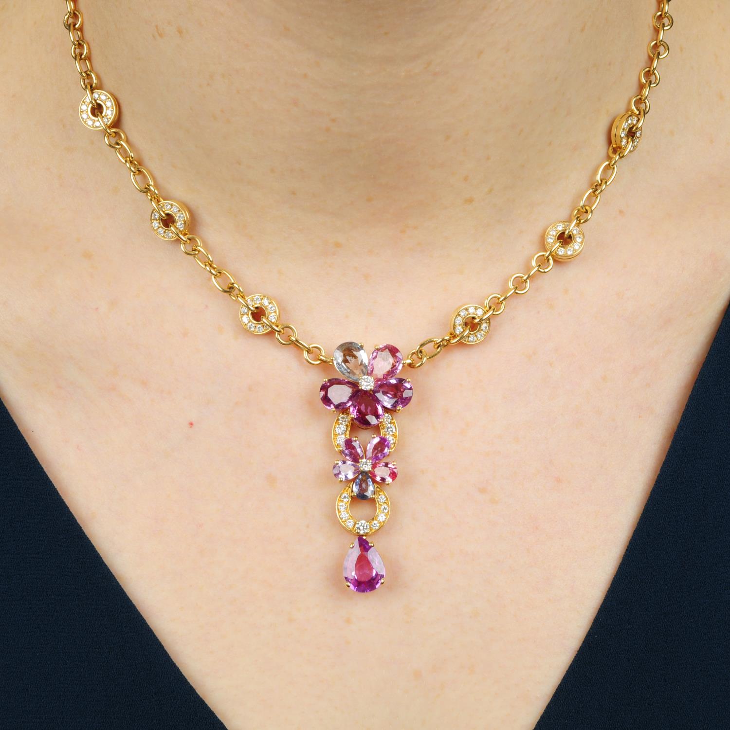 A limited edition diamond and vari-hue 'Sapphire Flower' necklace,