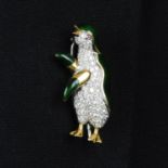 A pave-set diamond and deep green enamel penguin brooch,