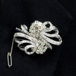 A mid 20th century platinum diamond double-clip brooch.Estimated total diamond weight 8 to 9cts,