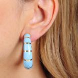 A pair of blue enamel hinged ear hoops, by Bulgari.Stamped 18K.