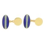 A pair of 18ct gold guilloche enamel cufflinks, by Faberge.