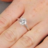 An 18ct gold brilliant-cut diamond single-stone ring.Diamond weight 1.42cts,