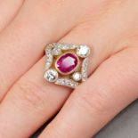 A pink sapphire and brilliant-cut diamond stylised floral ring.Sapphire calculated weight 1.45cts,