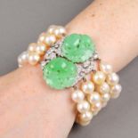 A cultured pearl four-strand bracelet,