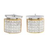 A pair of square-shape diamond panel cufflinks.Total diamond weight 3.56cts,