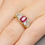 A late Victorian 18ct gold red spinel ring,