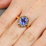 A late Victorian, silver and 18ct gold Sri Lankan sapphire and rose-cut diamond cluster ring.