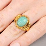 A late Victorian 18ct gold amazonite scarab ring,