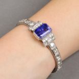 A mid 20th century platinum Sri Lankan colour-change sapphire and vari-cut diamond bracelet.