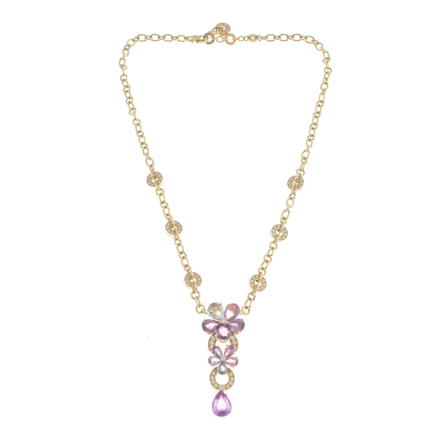 A limited edition diamond and vari-hue 'Sapphire Flower' necklace, - Image 2 of 5