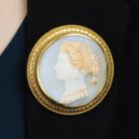 A late Victorian 18ct gold shell cameo brooch.Diameter 6.1cms.