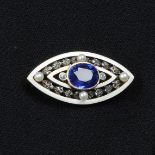 An early 20th century gold sapphire, diamond, seed pearl and white enamel brooch.