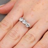 A brilliant-cut diamond three-stone ring.Estimated total diamond weight 1.35cts,