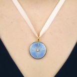 An early 20th century gold and guilloche blue enamel locket,