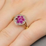 A pink sapphire and rose-cut diamond cluster ring.