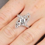 A graduated old-cut diamond dress ring.Estimated total diamond weight,