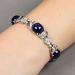 A cabochon sapphire and vari-cut diamond foliate bracelet,