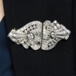 A mid 20th century platinum diamond double clip brooch.