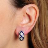 A pair of 18ct gold calibre-cut sapphire lattice and diamond hoop earrings,