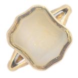 A 19th century 18ct gold shield-shape chalcedony intaglio seal ring,