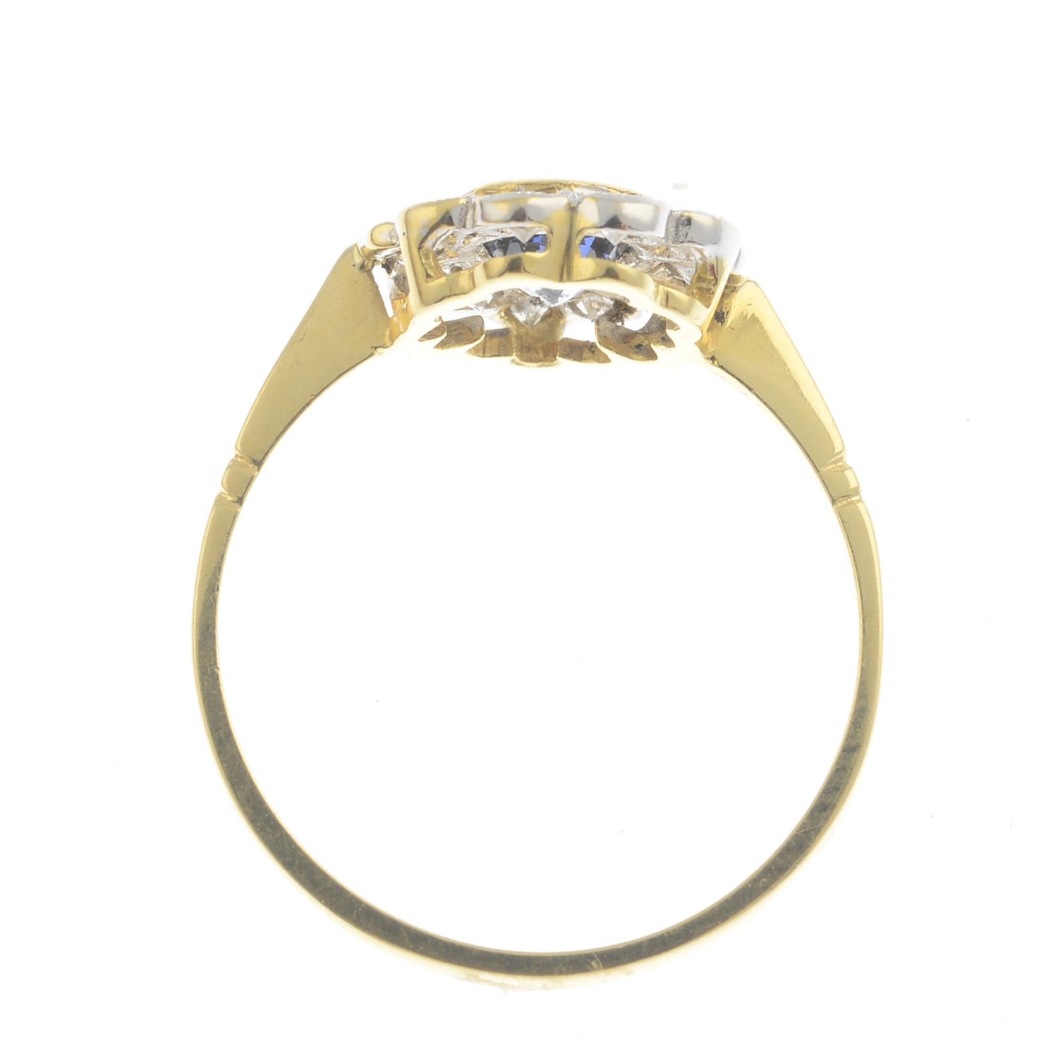 A sapphire and diamond cluster ring.Estimated total diamond weight 0.40ct.Stamped 18ct.Ring size - Image 3 of 3