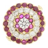 A diamond and ruby cluster ring.Estimated total diamond weight 1ct,
