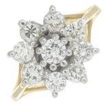 An 18ct gold diamond cluster ring.Estimated total diamond weight 0.95ct,