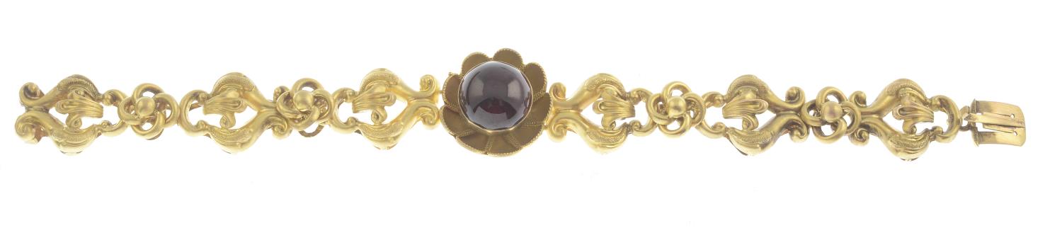 A garnet floral and scrolling foliate bracelet.Length 15cms. - Image 2 of 3