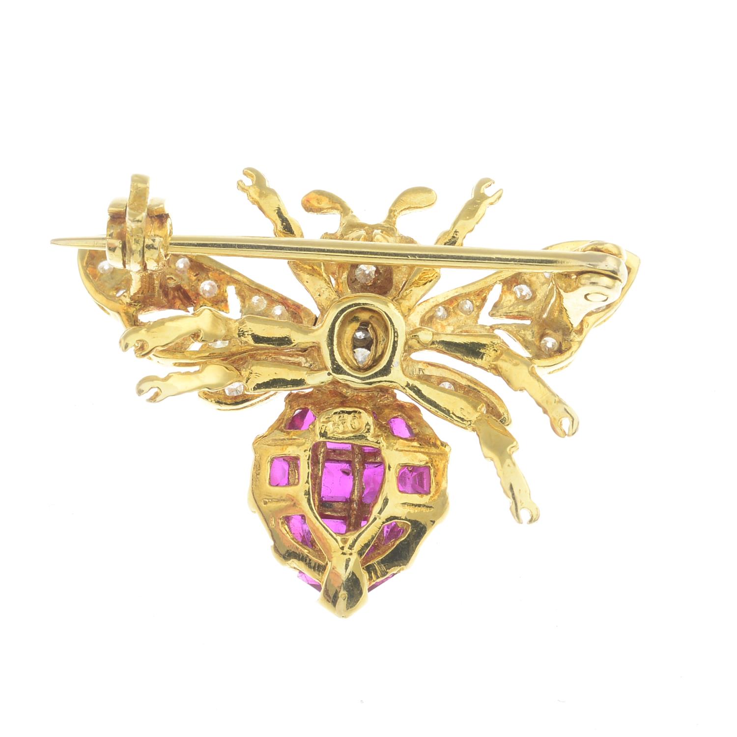 A ruby and diamond bee brooch.Estimated total diamond weight 0.30ct. - Image 2 of 2